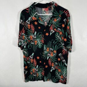 Coca Cola Hawaiian Shirt Mens Size Large Black 100% Rayon Button Up Floral VTG